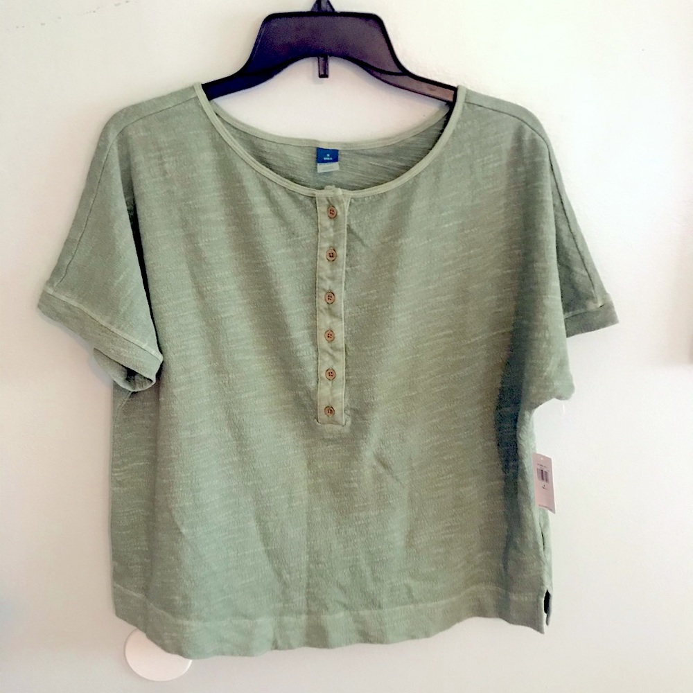 Sage Green Shirt with Buttons  Cropped Box fit